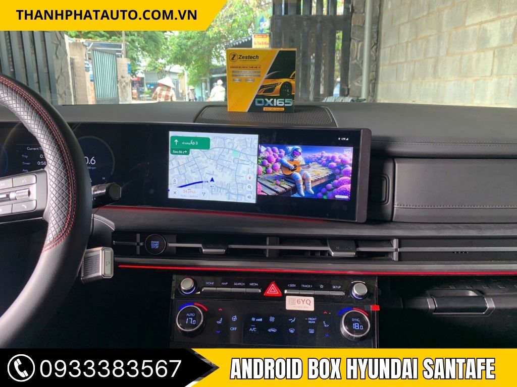 Lắp android box dx165 tiêu chuẩn xe Santafe