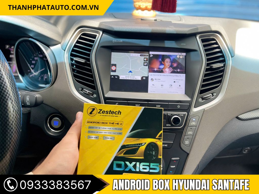 Lắp android box dx165 tiêu chuẩn xe Santafe