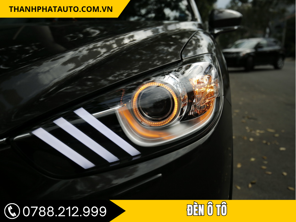 Đèn pha ô tô sau khi nâng cấp bi LED hiện đại tại Thành Phát Auto Tây Ninh – ánh sáng rõ nét, đường cắt chuẩn, giúp lái xe an toàn hơn khi di chuyển ban đêm.