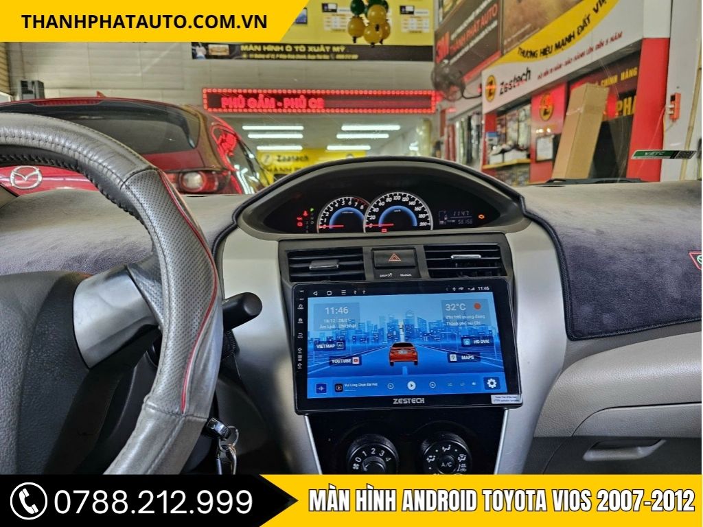 Màn hình Android Zestech cho Toyota Vios 2007-2012, màn hình lớn cho phép dễ dàng điều khiển ứng dụng và xem bản đồ.