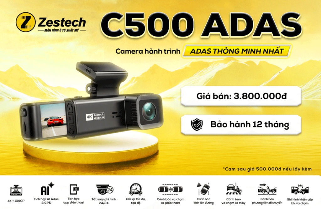 Camera Hành Trình Zestech C500 ADAS 4K Tích Hợp AI ADAS
