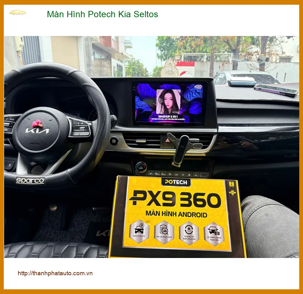 Anh Quang lắp màn hình Potech Kia Seltos tại Thủ Đức, xem dẫn đường dễ dàng. ảnh thực tế 2