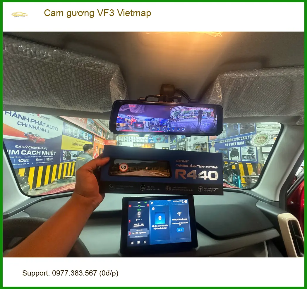 Anh Minh lắp cam gương Vietmap cho VinFast VF3 tại Nhà Bè an toàn giao thông. ảnh thực tế 3