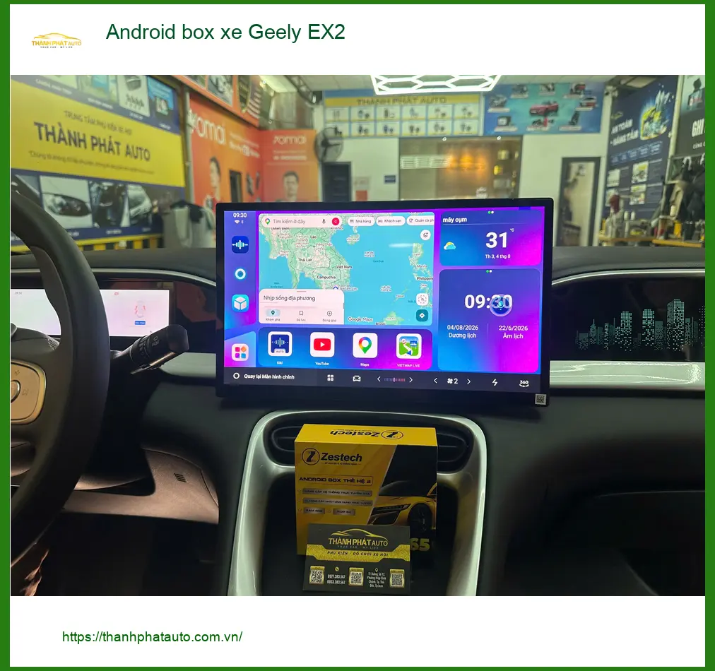 Chị Hương lắp Android box xe Geely EX2 Quận 6 để biến màn hình zin thành smart TV ảnh thực tế 2