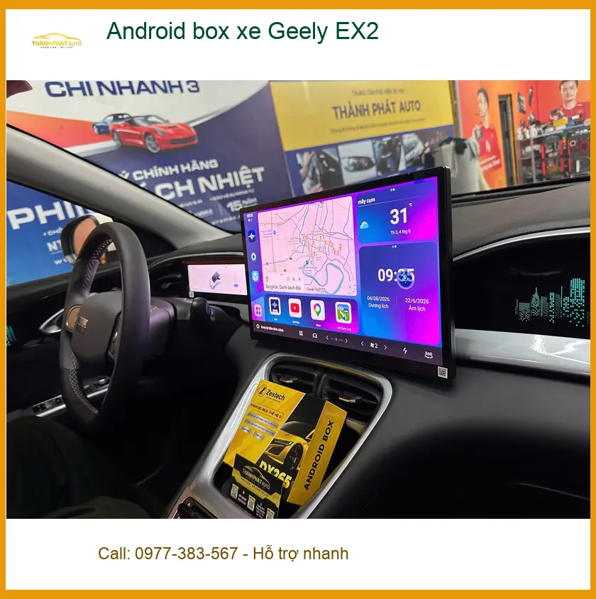 Chị Hương lắp Android box xe Geely EX2 Quận 6 để biến màn hình zin thành smart TV ảnh thực tế 4