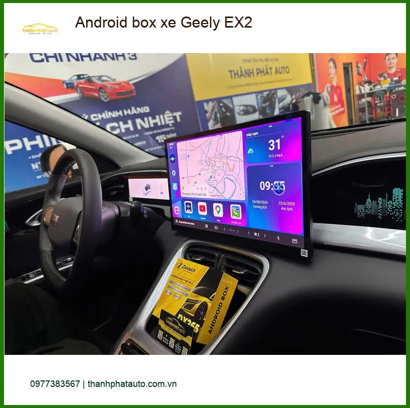 Chị Hương lắp Android box xe Geely EX2 Quận 6 để biến màn hình zin thành smart TV ảnh thực tế 5