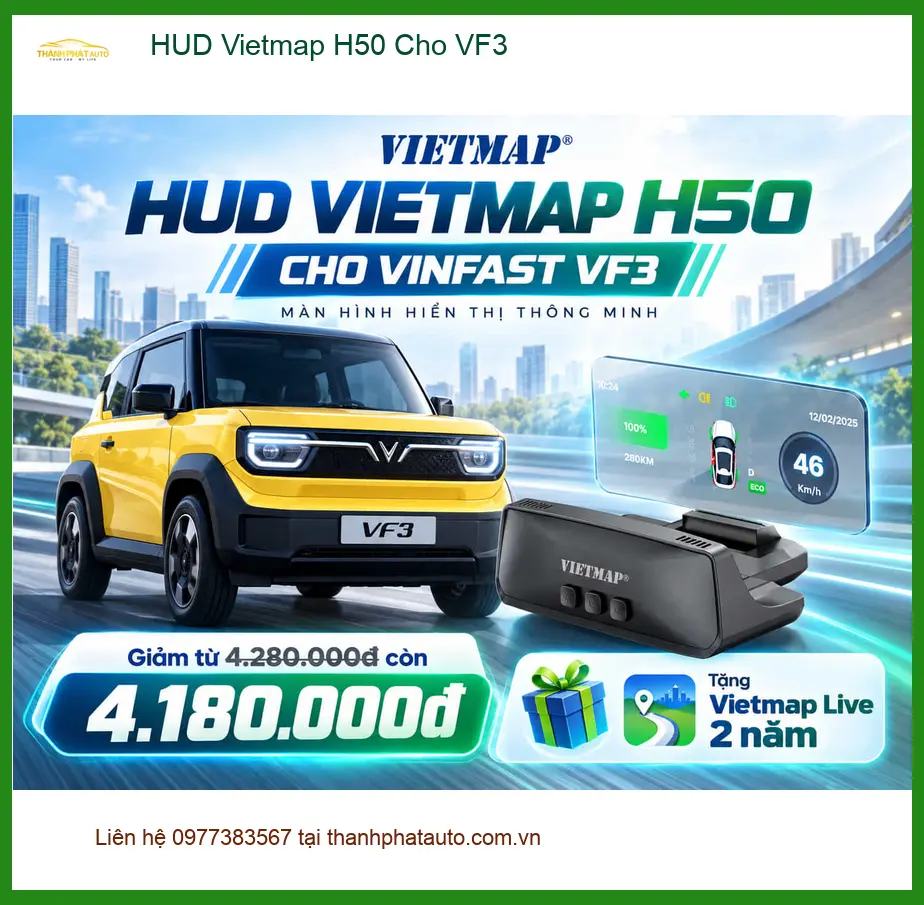 Anh Hùng lắp HUD Vietmap H50 cho VinFast VF3 tại Quận 9 để tiện theo dõi tốc độ ảnh thực tế 2