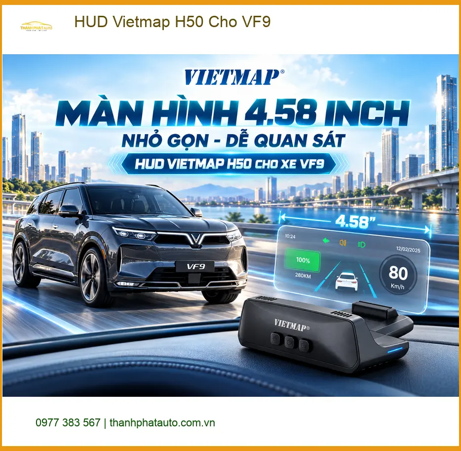 Anh Khang lắp HUD Vietmap H50 cho VinFast VF9 tại Quận Thủ Đức để theo dõi thông tin lái dễ dàng