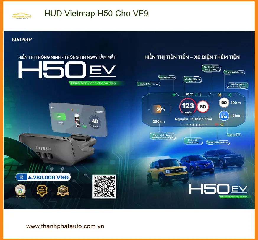 Anh Khang lắp HUD Vietmap H50 cho VinFast VF9 tại Quận Thủ Đức để theo dõi thông tin lái dễ dàng ảnh thực tế 2