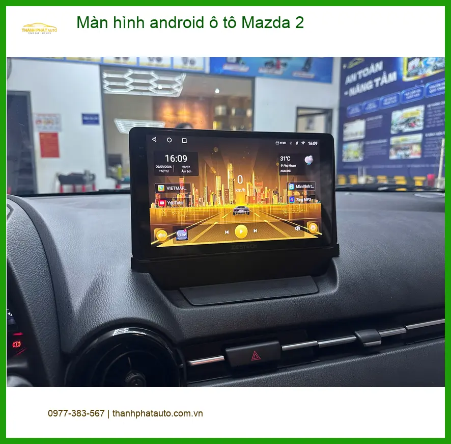 Chú Tấn lắp màn hình Android cho Mazda 2 tại Quận 12 xem bản đồ, giải trí ảnh thực tế 3